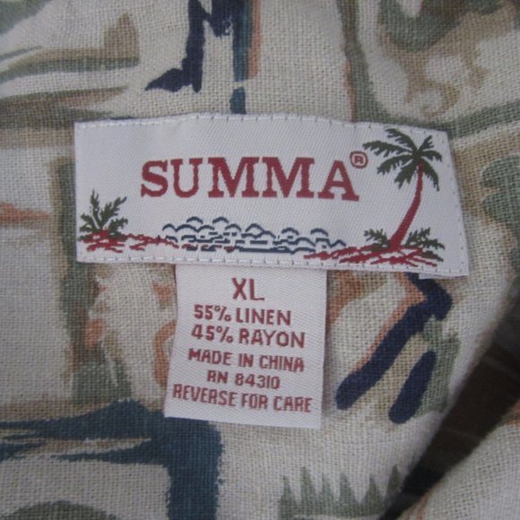Summa Men Hawaiian camp shirt p2p 25" XL aloha tropical vintage linen abstract - Picture 9 of 9